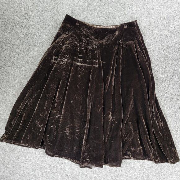 VTG John Paul Richard Velvet Skirt Womens 6 Brown Burnout Drop Waist Pleated Y2K - Picture 3 of 12